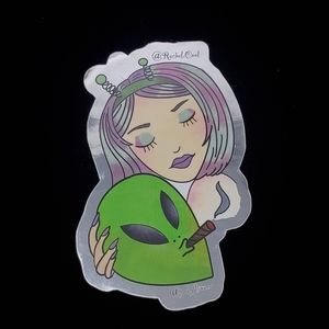 Handmade alien girl mirror sticker